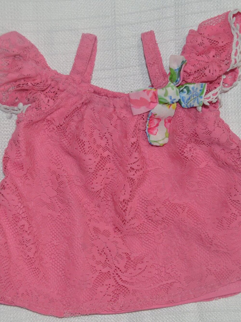 Baby Girl Blouse Red – 12M – Pink Lace with Floral Bow